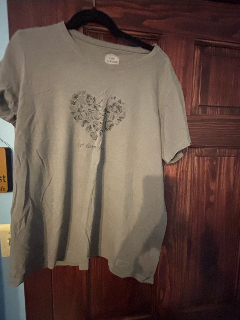 Life Is Good Grey and dark Grey Short Sleeve Tee with Heart Floral Graphic